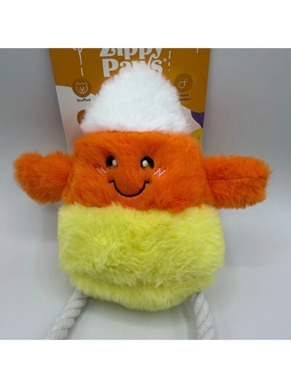 ZippyPaws Squeak Now Candy Corn Plush Dog Toy Halloween Rope Legs Squeaker NEW